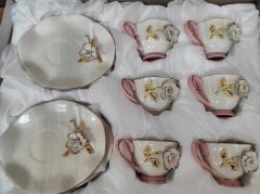 Kabartmalı gül desenli çok ihtişamlı kahve fincan takımı 6 kişilik 12 parça
